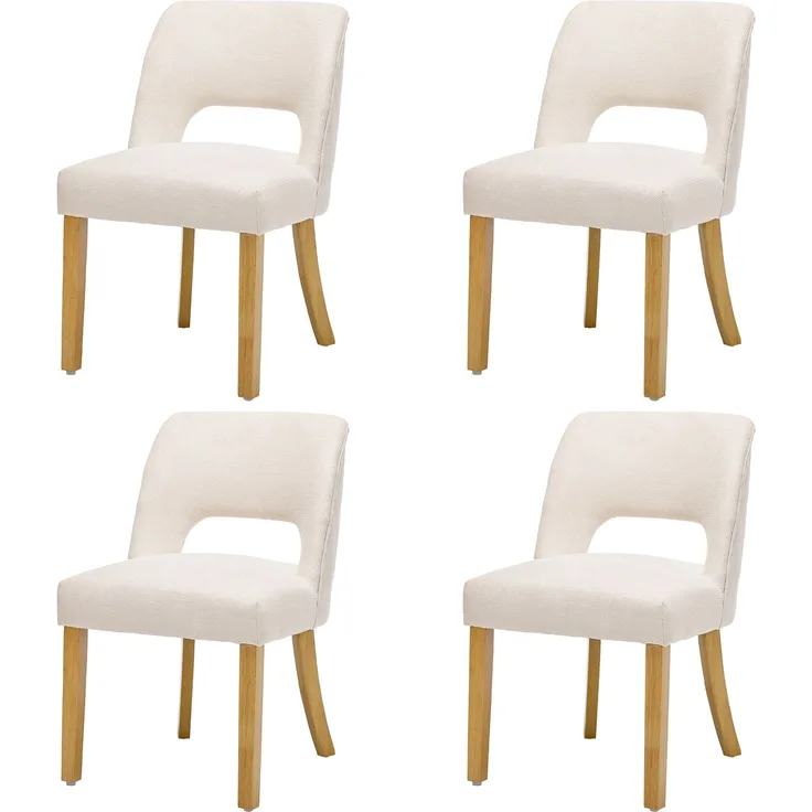 Merax Esszimmerstuhl Beine aus Massivholz, Bezug aus Leinenstoff (Set, 4 St), 4er Set Polsterstühle Küchenstuhl Wohnzimmerstuhl Beige