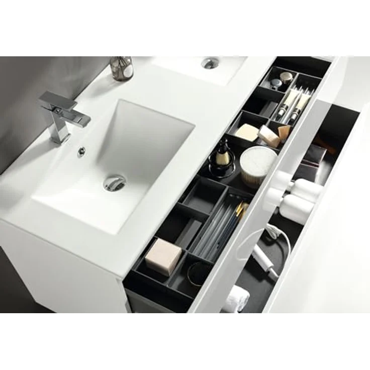 Alpenberger Badezimmer-Set Badezimmer Möbel Badschrank, (Badezimmer Spiegel mit Led, Keramik Waschbecken mit Überlauf), Doppelwaschtisch 120 cm Breit - Weiß Glänzend – Bild 5