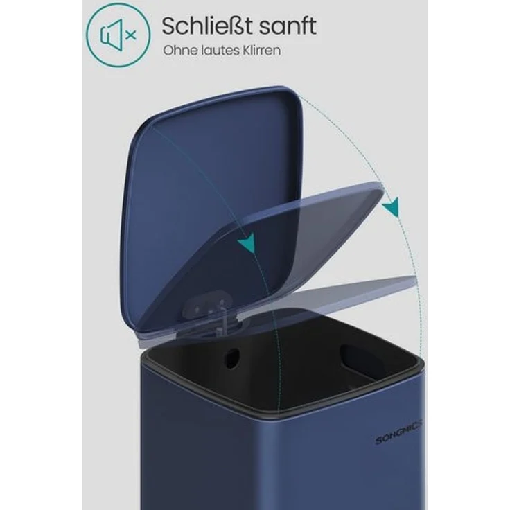 Songmics Mülleimer Küche, 20 Liter, Stahl, mit Inneneimer, Softclose, Offenhaltefunktion, mitternachtsblau, 34 x 28,5 x 40,4 cm – Bild 3