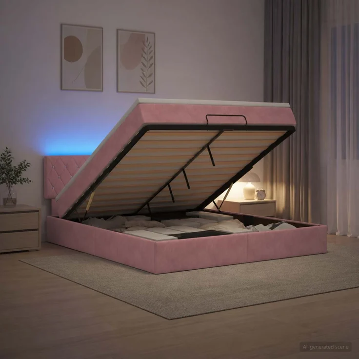 vidaXL Ottoman-Bett mit Matratze und LED Rosa 160 x 200 cm Samt 3457082 – Bild 4