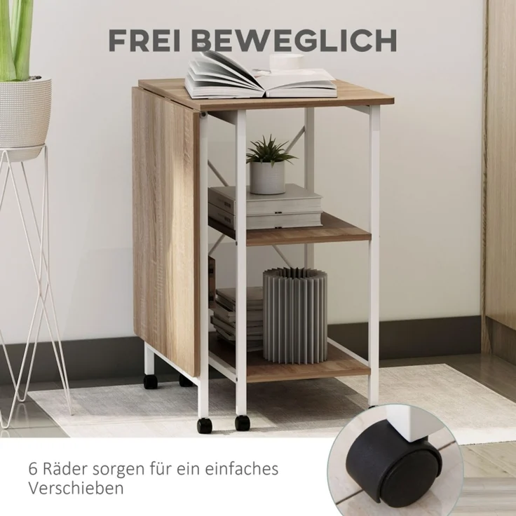 Klapptisch Mobiler Schreibtisch auf Rollen, Beistelltisch, MDF, Natur, 107x55x76cm--Weiß--107x55x76cm--YOUDENOVA – Bild 5