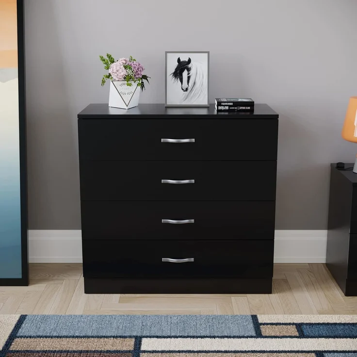 Vida Designs Kommode, schwarz, 4 Schubladen mit Metallgriffen und -schienen, einzigartige Schubladenunterstützung gegen Verbiegen, Schlafzimmer-Möbel Riano, 72 x 75 x 36 cm – Bild 4