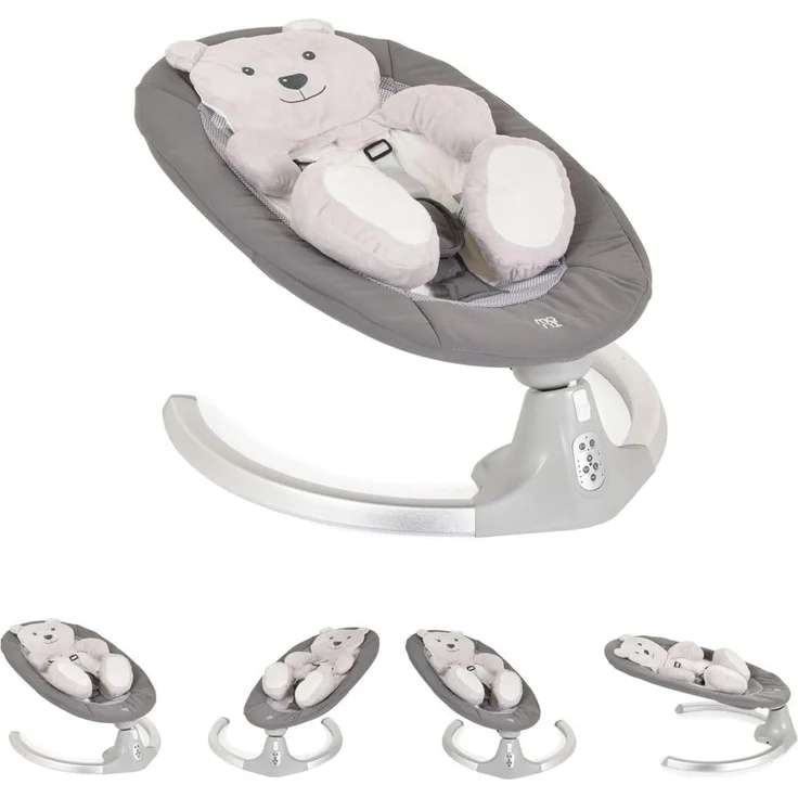 Moni Babywippe elektrische Ari Bär Melodien, Fernbedienung, Teddy-Bär Pad, Timer grau – Bild 2