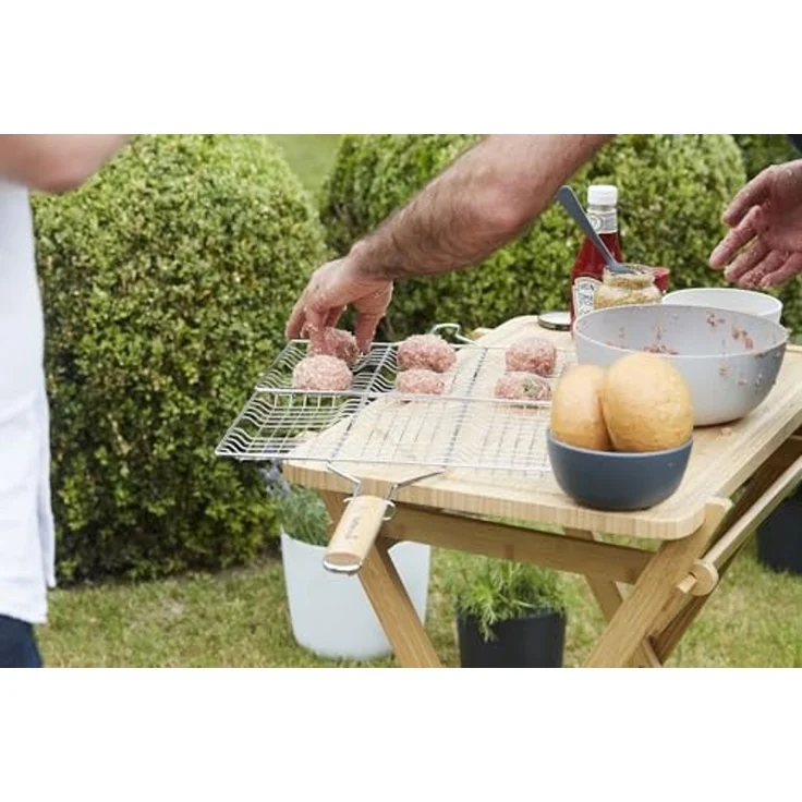 Barbecook Hamburgergrill perfekt für die zubereitug von 6 burgern, aus Chrom und Holz, 35x23 cm, Silber,holzfarbe – Bild 4
