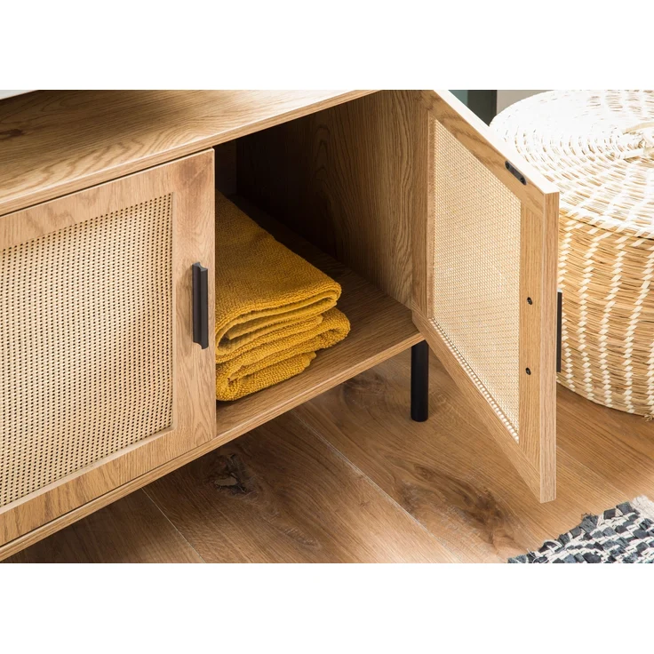 FINEBUY Waschbeckenunterschrank FB104642 (mit Türen, Rattan Eiche-Optik, 60x60x40 cm Modern) Unterschrank Waschbecken, Waschtisch Midischrank – Bild 4