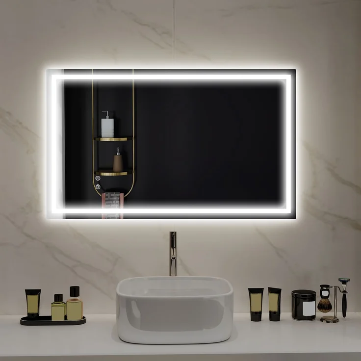 MELAYR, LED-Badezimmerspiegel, einstellbare Helligkeit, Antibeschlag-Funktion, wasserfest, 100 x 60 x 3 cm, Silber – Bild 4