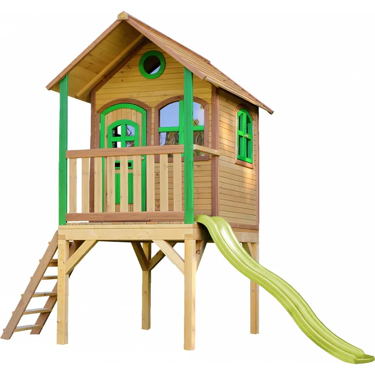 AXI Spielhaus Laura mit hellgrüner Rutsche Stelzenhaus in Braun & Grün aus FSC Holz für Kinder | Gelb | Holz | 191 cm