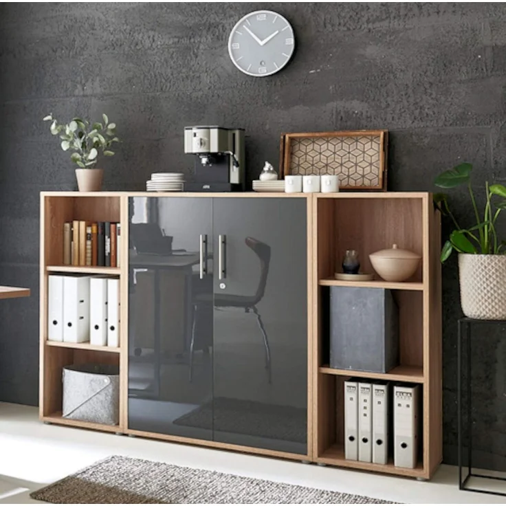 BMG Möbel Büromöbel-Set Office Edition Set 2, (Büro Set, 5 tlg, Fronten Matt oder Hochglanz lackiert), Aktenschrank und Rollcontainer abschließbar, Winkelschreibtisch – Bild 4