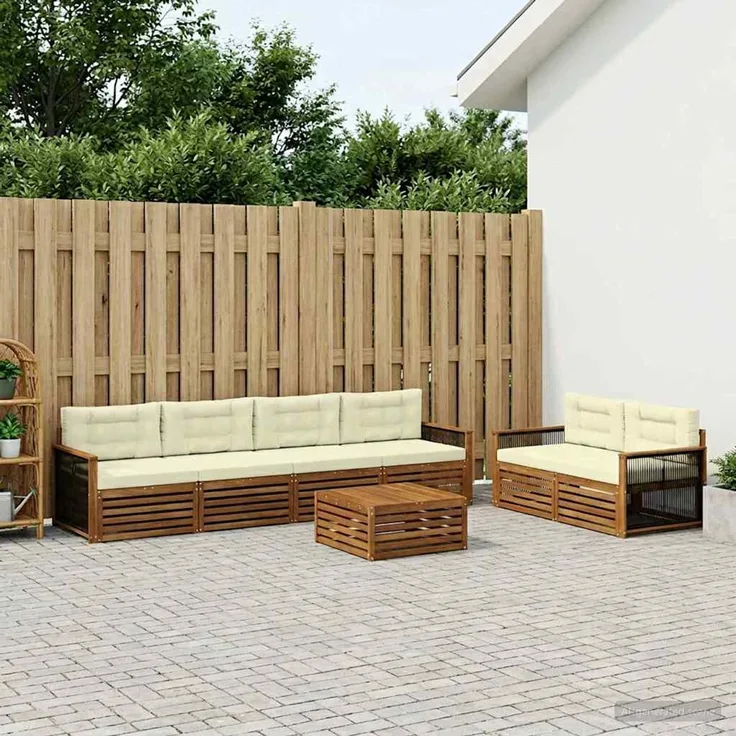 vidaXL Outdoor-Sofagarnitur 7 stk. 6-Sitzer Natur und Creme 3383053