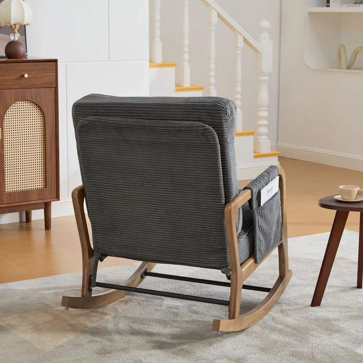 LVHOM Schaukelstuhl mit ausziehbarer Fußstütze, Relaxsessel mit verstellbare Rückenlehne, Loungesessel mit Seitentasche, bis 150 kg belastbar, Grau – Bild 10