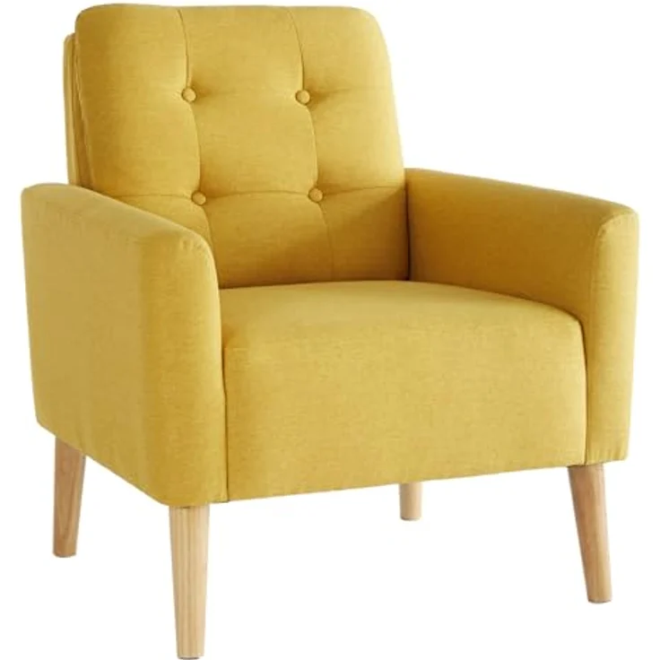 Mondeer Sessel, Sessel ​mit Armlehnen Massivholzbeine Modern Einfach für Schlafzimmer Wohnzimmer Balkon Büro, D72 x W72 x H81 cm, Gelb – Bild 2