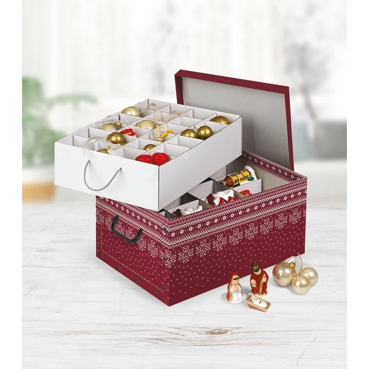 Kreher Dekokiste Set: 3 x Karton für Christbaumkugeln, Dekor: 'Red Snowflake' – Bild 2