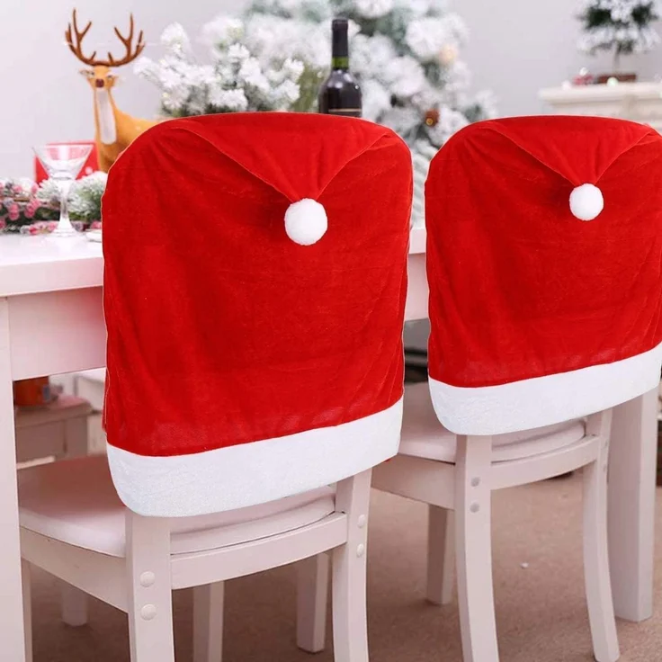 ABC 4-teiliges Stuhlhussen-Set, für Weihnachten, rot, Flanell / Vliesstoff, 6 x 30 x 14 cm – Bild 1
