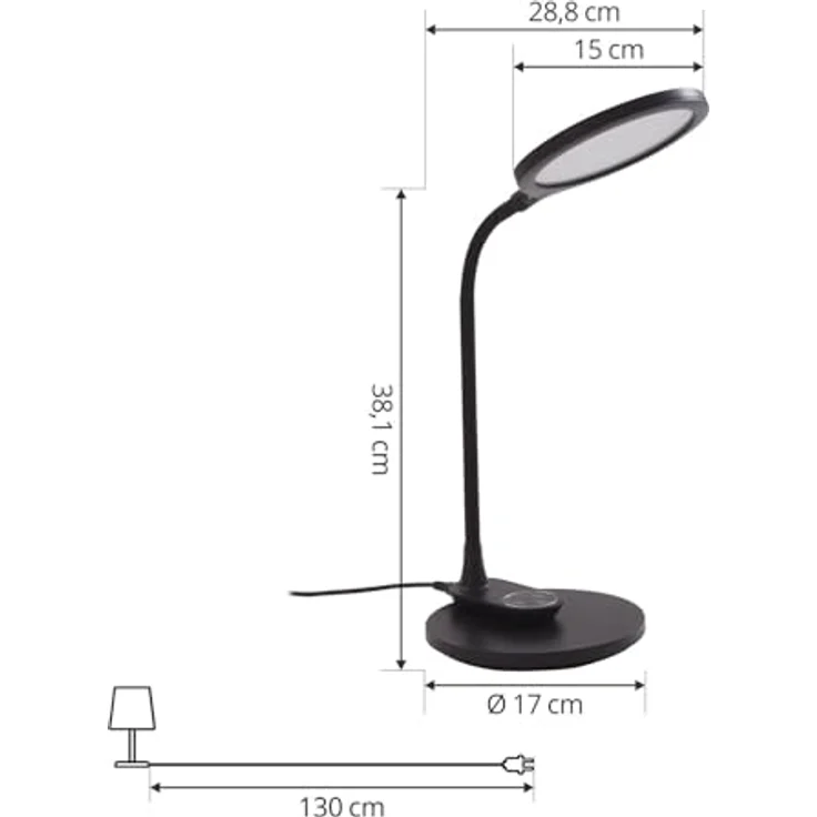 Lindby Valtaria, dimmbare LED Tischlampe aus Kunststoff mit Touchdimmer, schwarz – Bild 5