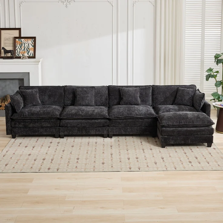 Cloud-Sofa 4 Sitzplätze (ohne Stuhlschläger),moderne Kombinationssofa für Wohnzimmer Schlafzimmer und Wohnung bequeme Doppel-Kissenkissen 80 % atmungsfreier Schneier Stoff,Schneier Stoff,schwarz, – Bild 7