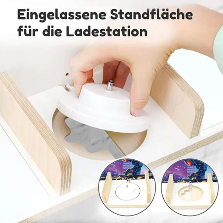 stadtecken Holzregal für Musikbox I Geeignet für die Toniebox und ca. 50 Tonies I Perfekte Tonie Aufbewahrung im Kinderzimmer I Zum Aufstellen oder Aufhängen (Robots, Groß) – Bild 9