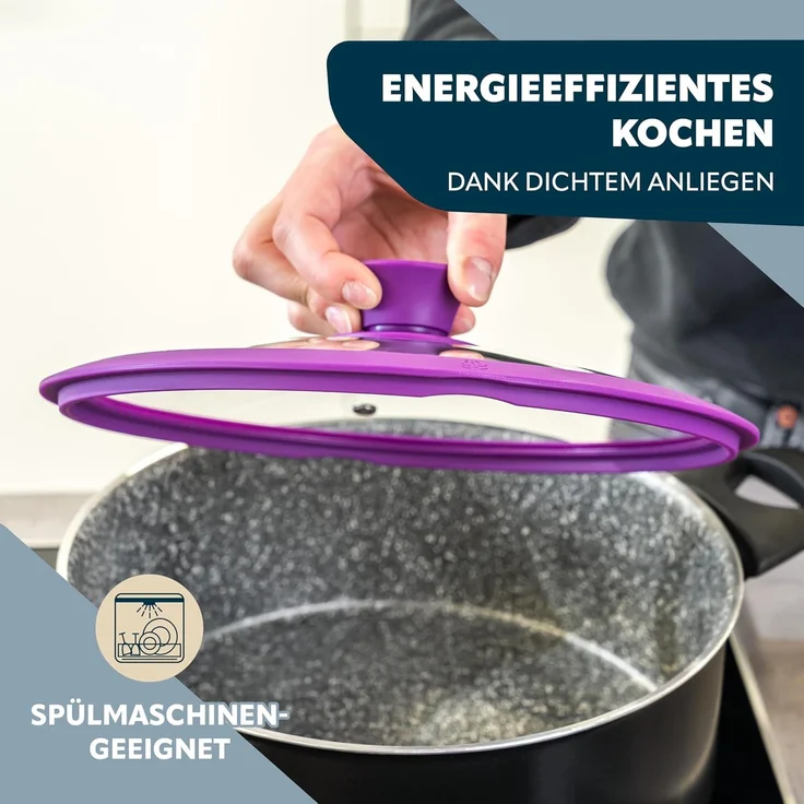 bremermann Topfdeckel Glasdeckel mit Silikonrand für 20 cm Töpfe und Pfannen, lila – Bild 6