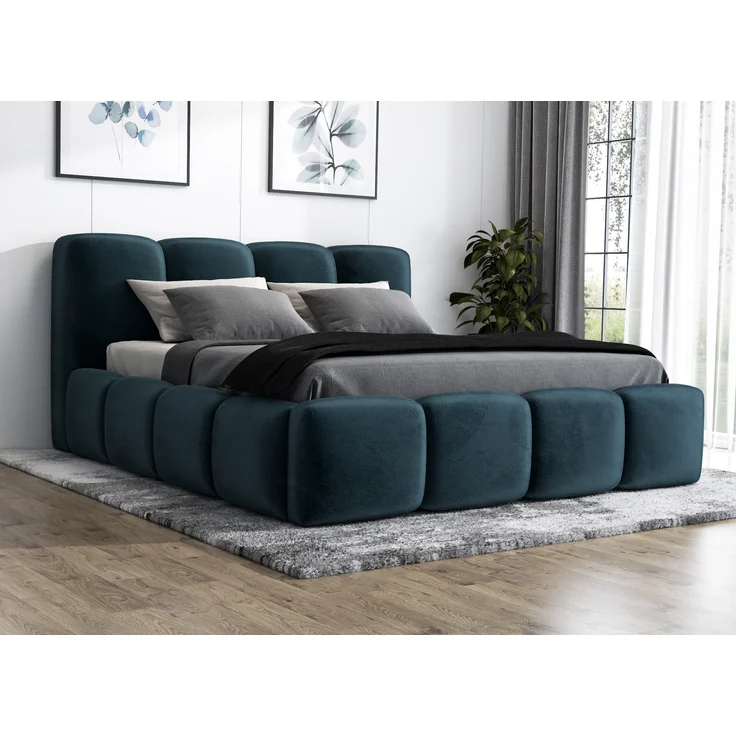 Polsterbett DONA 180x200 ohne Matratze mit Bettkasten und Lattenrost. Farbe: Azur 12 – Bild 1