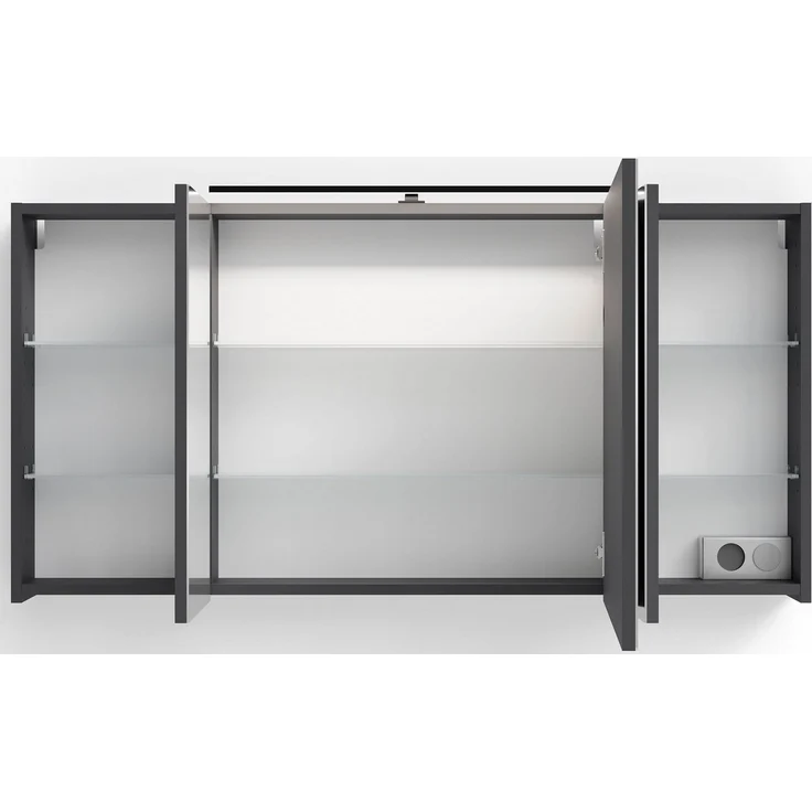 byLIVING Spiegelschrank Spree/Korpus matt mit Spiegeltüren/Hängeschrank mit Soft-Close-Funktion/Inklusive LED-Beleuchtung/Badschrank mit Stecker- und Schalterdose/B 120, H 60, T 20 cm (Anthrazit) – Bild 3