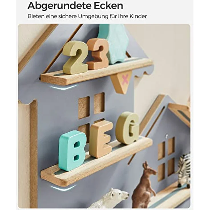 SONGMICS Regal für Toniebox, Wandregal für 35 Figuren, Kinderregal, einfache Montage, Kinderzimmer, Wohnzimmer, grau GKR801G01 – Bild 8