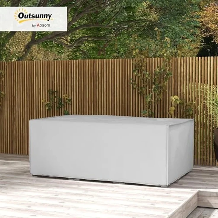 Outsunny Gartenmöbel-Schutzhülle mit wetterfesten Ösen und Kordelstopper (Abdeckung, 1-St, Abdeckplane), für Terrassenmöbel Abdeckhülle 210 x 140 x 80 cm Grau – Bild 2