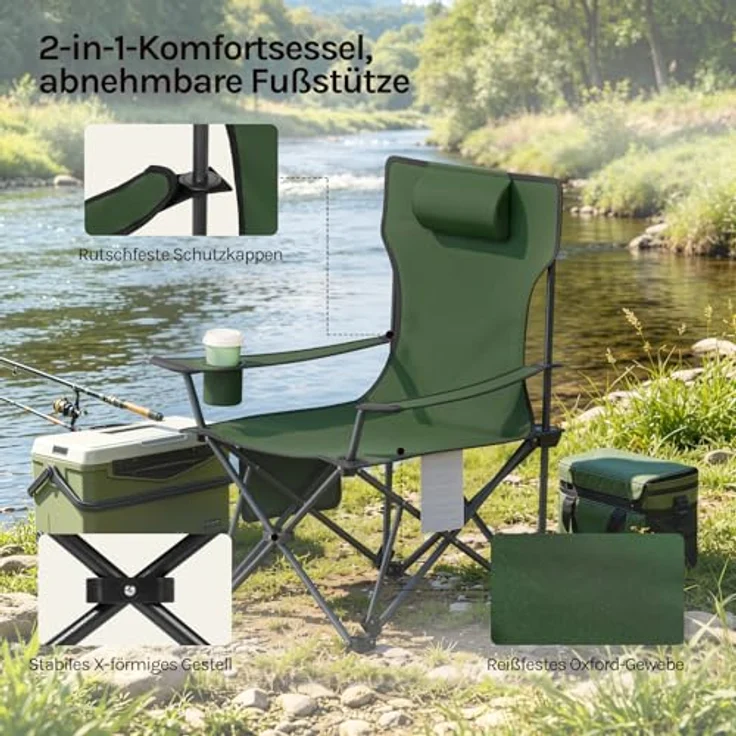 WOLTU Campingstuhl 2er Set Faltbar mit Fußablage,2-in-1 Strandstuhl klappbar,Angelstuhl Camping Klappstuhl mit Getränkehalter Aufbewahrungstasche für Camping Strand Angeln – Bild 7