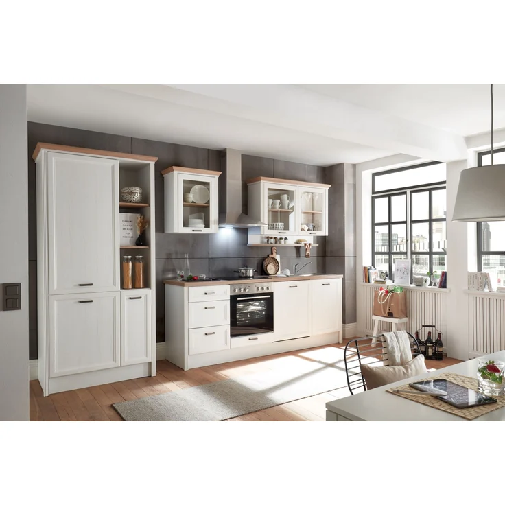 JASMIN Moderne Küchenzeile ohne Elektrogeräte in Pinie hell, Artisan Eiche Optik - Geräumige Einbauküche im Landhausstil - 235 x 216,5 x 60 cm (B/H/T) – Bild 9
