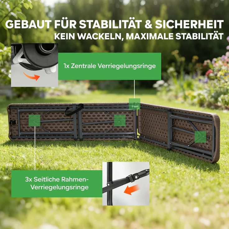 Eiryss Klappbank 2er Set, Wetterfeste Gartenbank aus HDPE mit Geflecht-Optik, Klappbare Sitzbank mit 4 Sicherheitsverriegelungen, Belastbar bis 400 kg, für Balkon, Terrasse & Camping, 180x28x43 cm – Bild 7