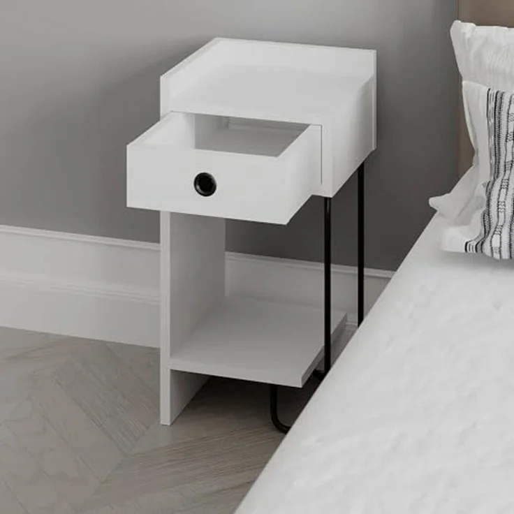 Dmora Nachttisch Quilla 32 x 30 x 61 cm Weiß 1 Schublade 2 Böden – Bild 4