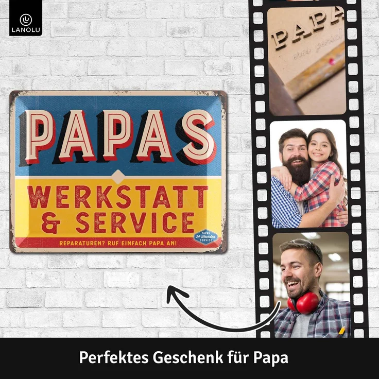 LANOLU Blechschild Werkstatt & Service Papa - 30x40cm – Metall – Mehrfarbig – 30102 – Bild 4
