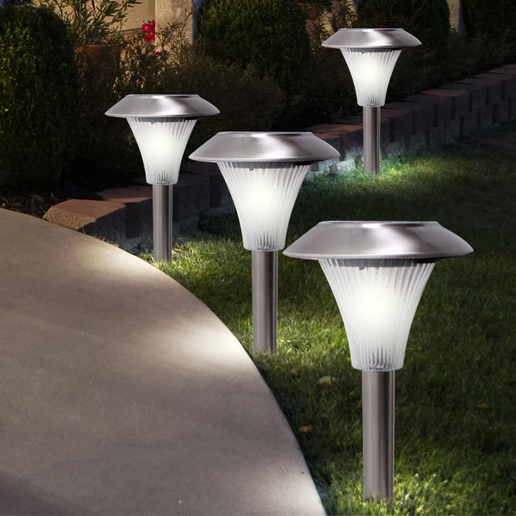 4x LED Solar Steckleuchten, Edelstahl, rund – Bild 3