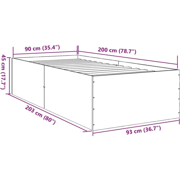 vidaXL Bettgestell Grau Sonoma 90x200 cm Holzwerkstoff 3280970 – Bild 10