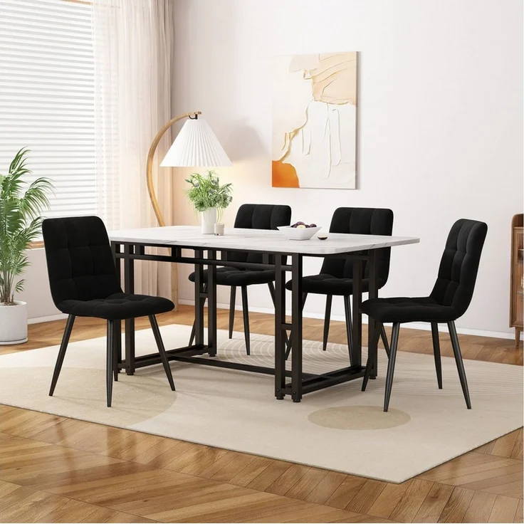 Flieks Essgruppe, (Set, 5-tlg), Esstisch mit 4 Stühlen Set Esszimmer Sitzgruppe, Metallbeine – Bild 1