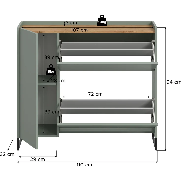 Schuhkommode B/H/T: 97x110x32 cm in Salbei Nachbildung und Artisan Oak Nachbildung – Bild 4