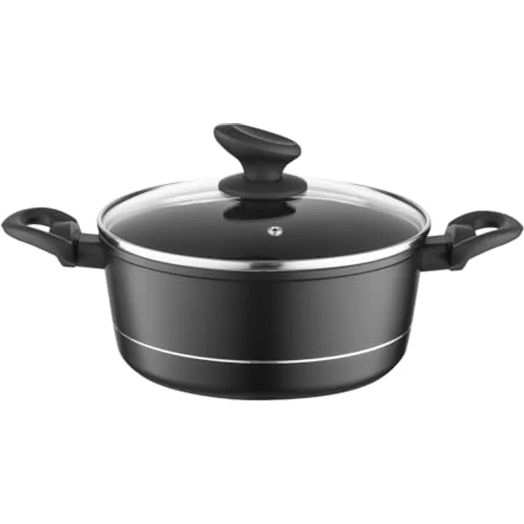 FLORINA Aluminium Topf (2,1 l) 20 cm I Kochtopf DELUX mit Glasdeckel I Messbecher & Antikratz-Beschichtung I Topf mit Induktionsboden I Geeignet für Induktionsherd, Gasherd und Elektroherd (Schwarz) – Bild 2