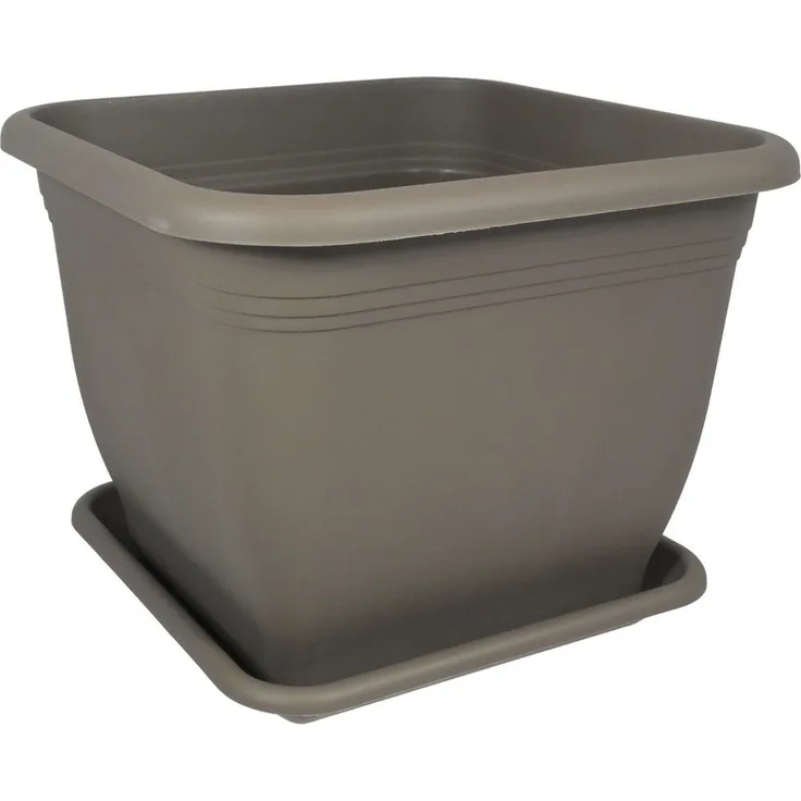 Heimwerkercenter Pflanzkübel MePla Blumentopf Quadrat 23x23cm, Untersetzer 20x20cm Taupe, Kunstoff