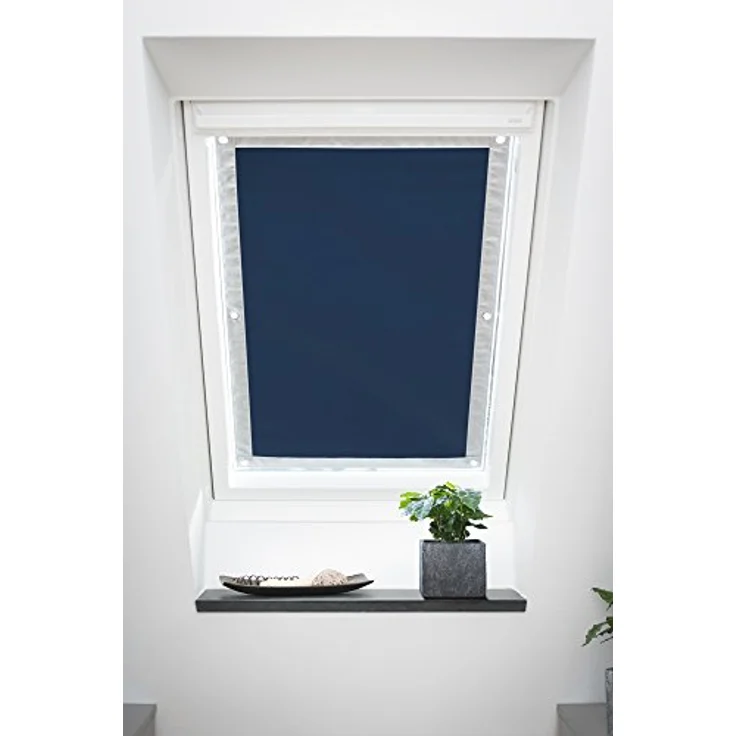 Dachfensterrollo Haftfix Hitzeschutz Abdunkelung, LICHTBLICK ORIGINAL, verdunkelnd, ohne Bohren, verspannt, Haftfix, mit Thermobeschichtung, mit Saugnapf, Blau, B94 x H91 cm – Bild 3