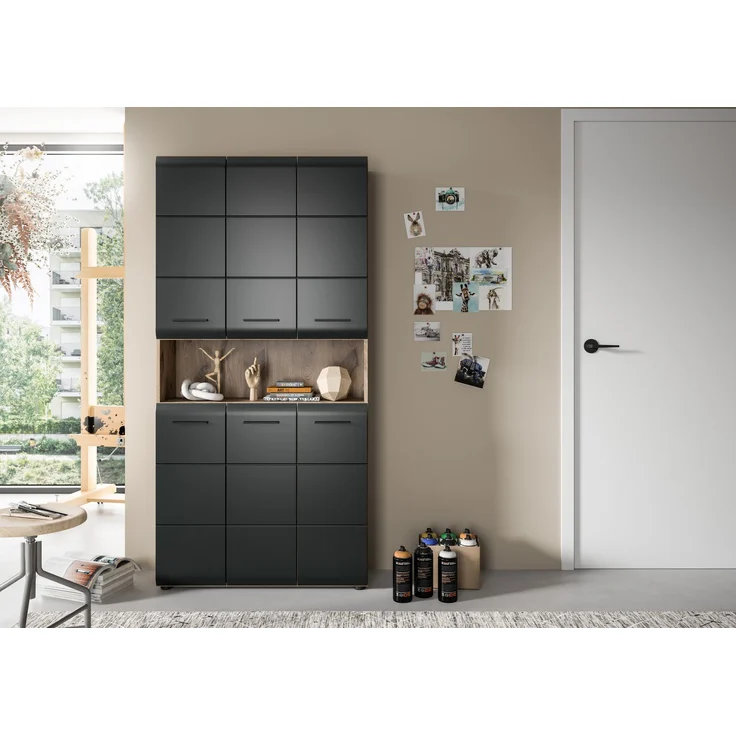 Mehrzweckschrank (B/H/T: 90x185x30 cm) in schwarz matt und Nox Oak Nachbildung – Bild 7