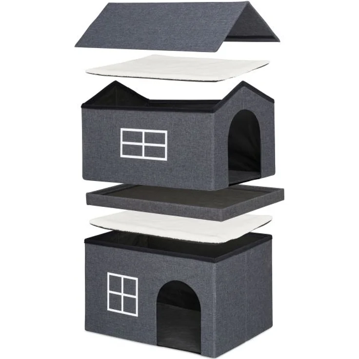 Relaxdays Katzenhaus 2 Etagen für drinnen, 71,5 x 44 x 62,5 cm, Grau – Bild 6