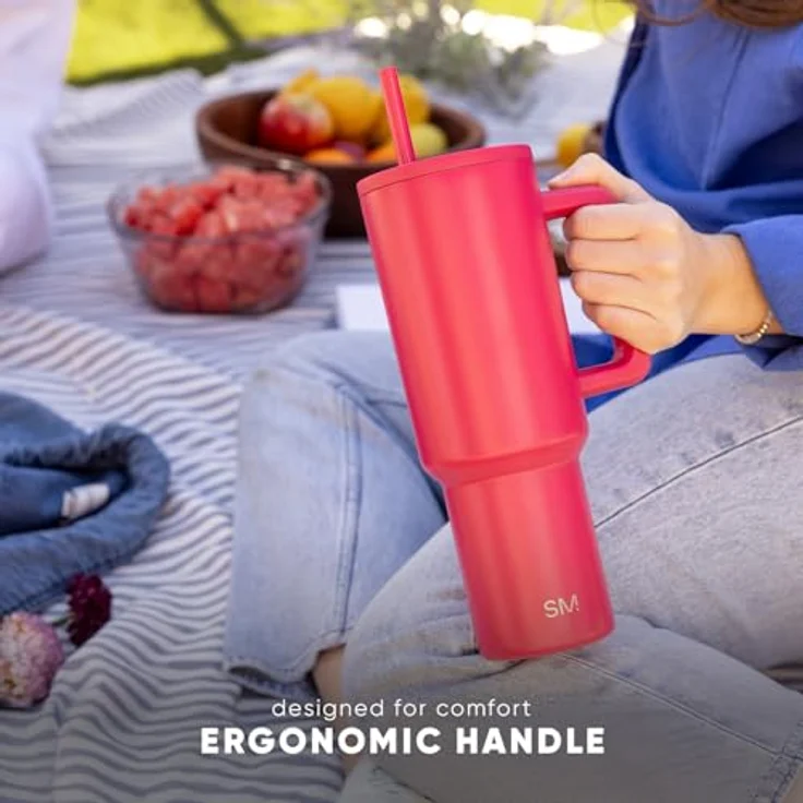Simple Modern Thermobecher mit Strohhalm und Griff | Isolierter Edelstahl-Trinkbecher Eiskaffee-Reisebecher | Geschenke für Frauen und Männer | Trek | 1180ml | Forest – Bild 9