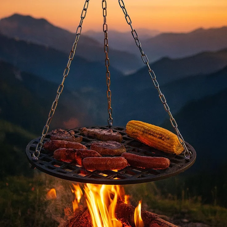 BBQ-Toro Grillrost Gusseisen Grillrost Ø 54 cm, Grillrost mit Seilaufhängung, Aufhängungen lassen sich bei Bedarf einfach entfernen – Bild 2