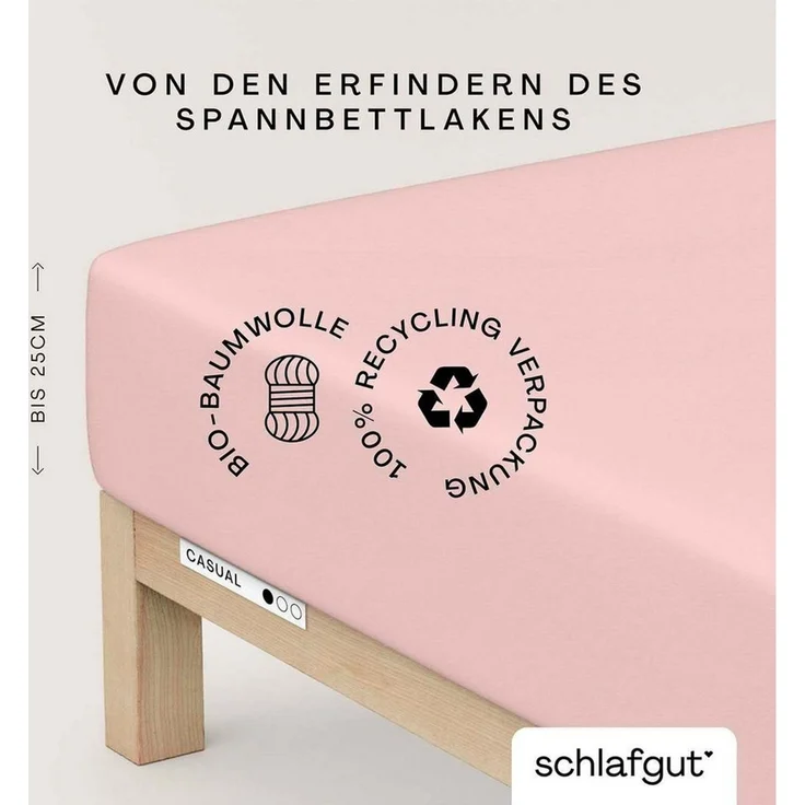 Schlafgut 'Casual' Spannbettlaken, für Matratzen bis 25 cm Höhe, 100% Bio-Baumwolle, Purple Light, L 140x200 cm - 160x200 cm – Bild 3