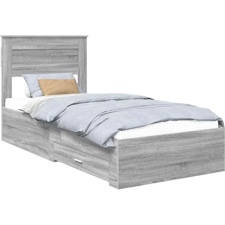 vidaXL Bettrahmen mit Kopfteil Graues Sonoma 90 x 190 cm Holzwerkstoff 3410032 – Bild 1