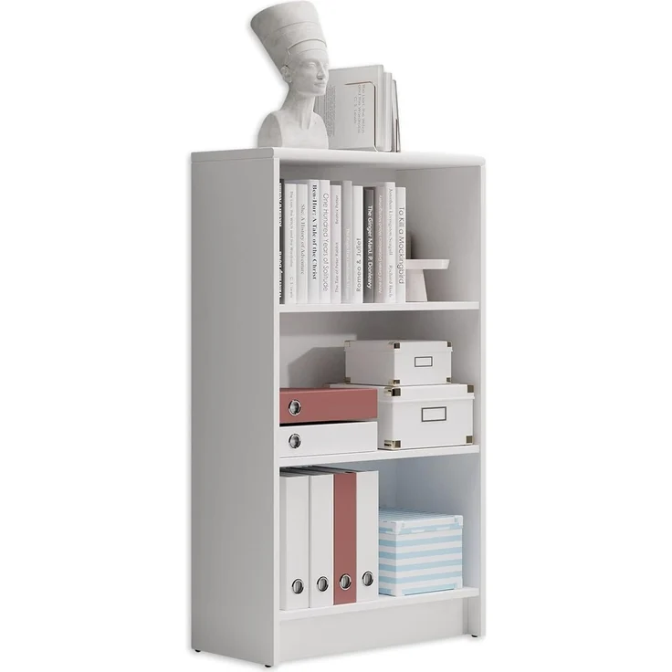 LILLY Regal Weiß - Modernes Bücherregal mit 3 offenen Fächern - Vielseitiges Büro Aktenregal Standregal mit viel Stauraum - 60 x 106 x 28 cm (B/H/T)
