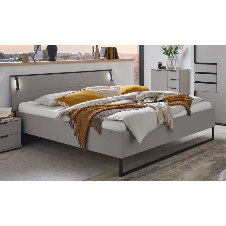 Schlafzimmer-Set >Tilburg< (5tlg. ) Schrank, Bett 188x92x210cm, Kommoden, Saharagrau, Abs. Grafit – Bild 5