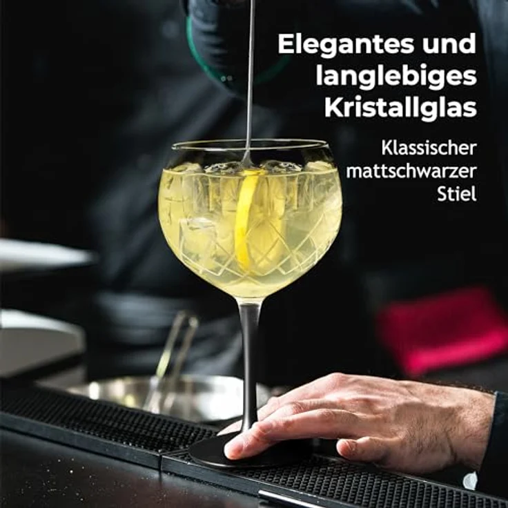 MiaMio Cocktailglas Crystaluna Gin Tonic, 650 ml, schwarzer Stiel, 2-tlg, Glas – Bild 5