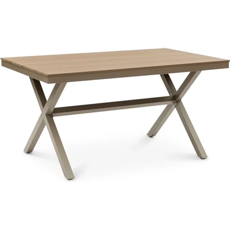 IDIMEX Isola Gartentisch, Wetterfest, Aluminiumgestell in Champagner, 150x76x89 cm, Holzoptik