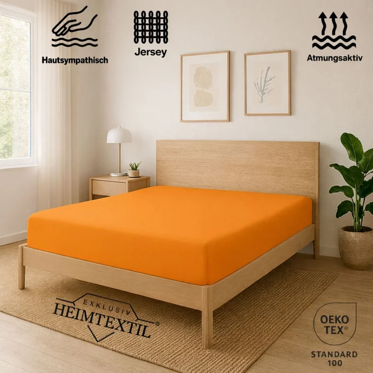 EXKLUSIV HEIMTEXTIL Jersey Spannbettlaken Premium 200x200 cm Terrakotta 100% Baumwolle Öko - Tex Zertifiziert Bed-Sheet Bettlaken Spannbetttuch Topper Leinentuch – Bild 2