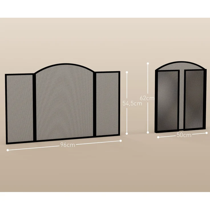JARDJ Dreiteiliger, faltbarer Kaminschutz mit Stahlrahmen, 96x62 cm, Schwarz – Bild 5