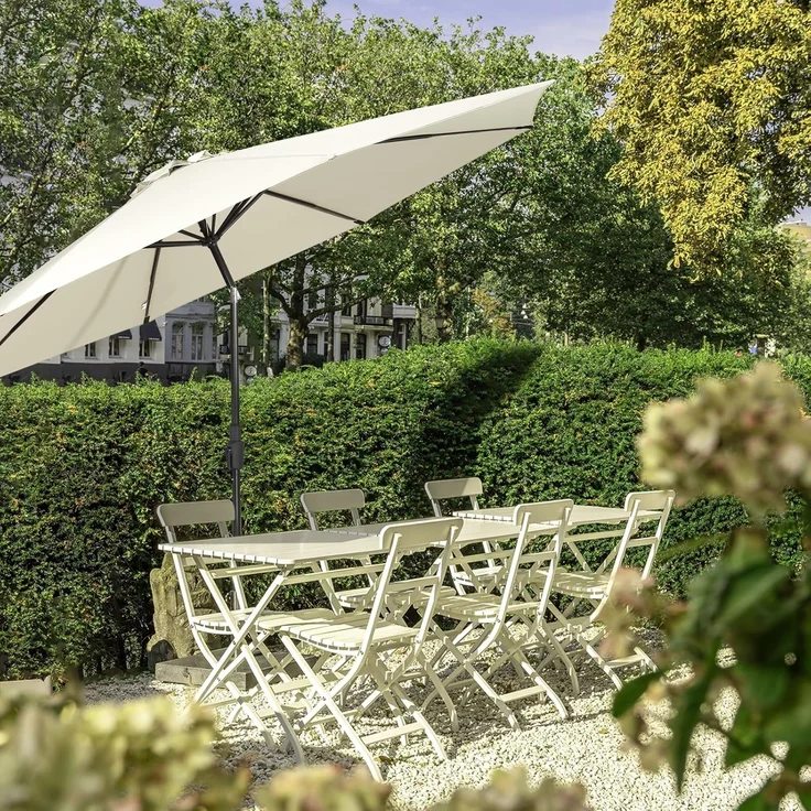 Sekey 270cm Sonnenschirm mit Kurbel und Auto Kippen,Marktschirm für Terrasse,Balkon & Garten,Windfest Stabil UPF 50+,Graubeige,Rund – Bild 7